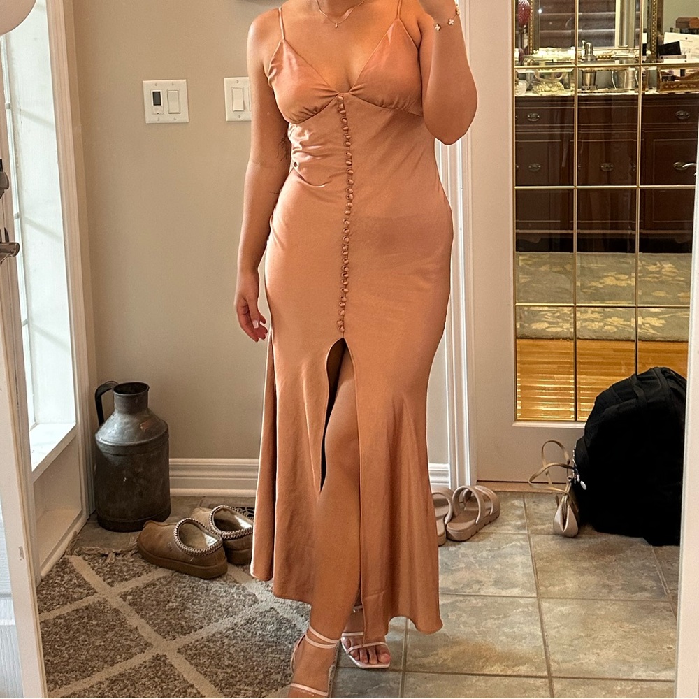 Satin Faux Button Down Midi Dress